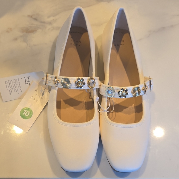 a new day Shoes - a new day Ivory Mary Jane Flats with Jeweled Strap